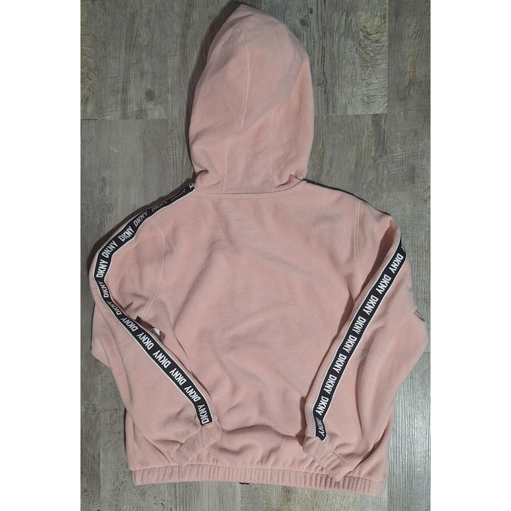 DKNY Sport Womens Pink Full Zip Fleece Hoodie Stripe Logo Sweatshirt Medium NWT - Picture 4 of 8